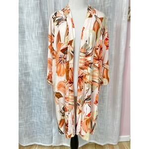 Womens Open Front Kimono Cardigan XS Colorful Floral Tropical Boho Beach Summer